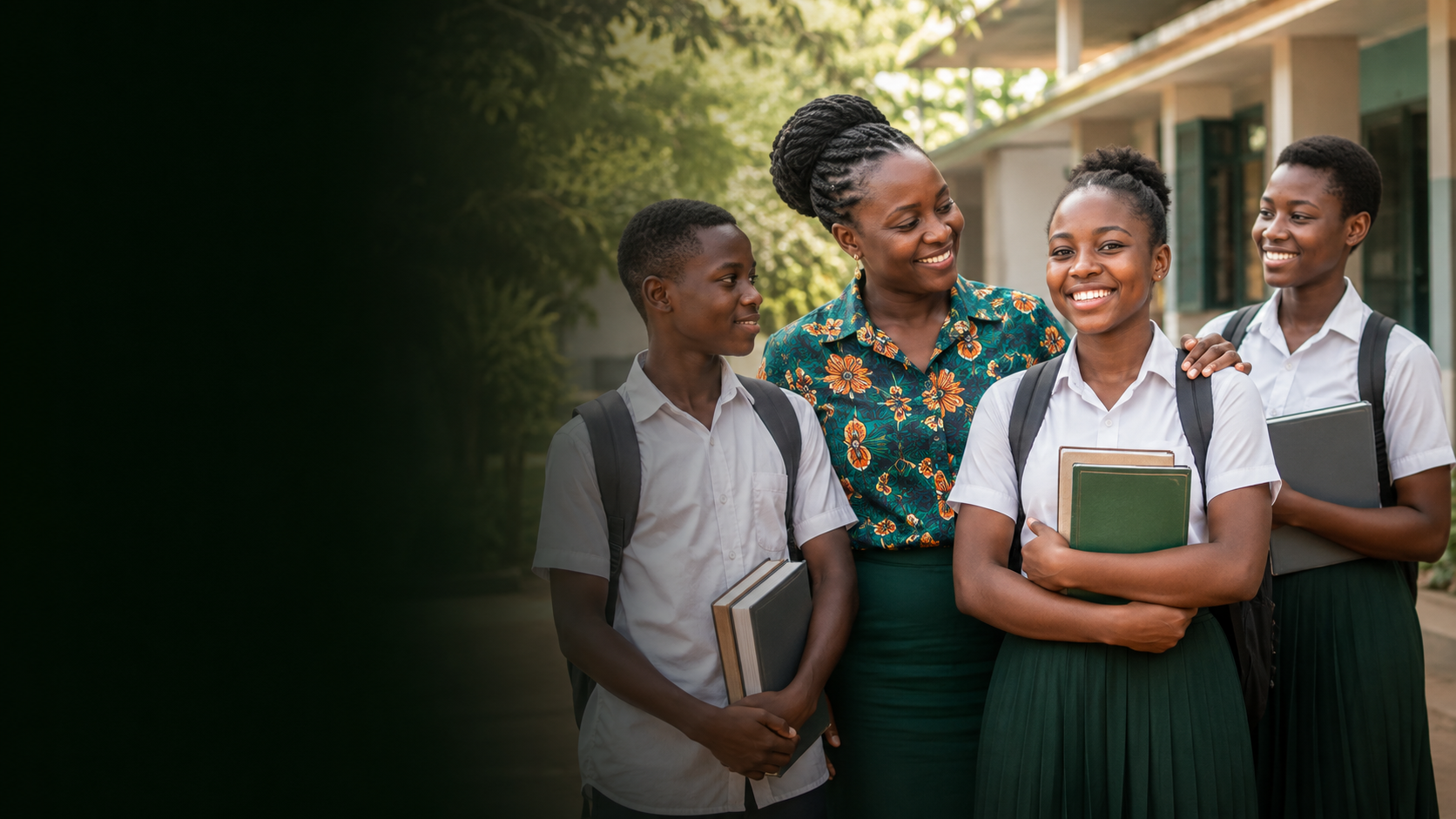 Students and their mentor celebrating educational opportunities at a community learning centre.